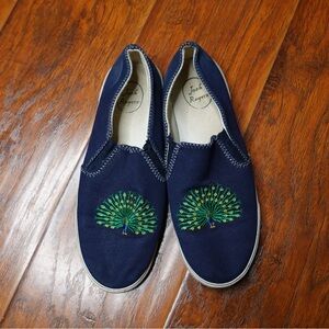 Jack Rogers Navy Flats with Peacock Design